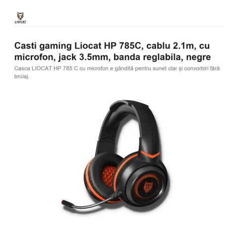 Casti gaming Liocat HP 785C, cablu 2.1m, cu microfon, jack 3.5mm, banda reglabila, negre [1]