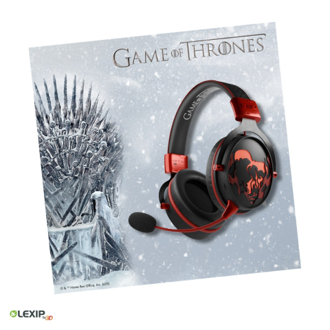 Casti Gaming - Casti gaming wireless Lexip Game of Thrones Targaryen, 2.4 GHz, Bluetooth si jack 3,5 mm, difuzoare 50 mm, microfon detasabil, autonomie 28 h, LED rosu, TSXLXHS0004