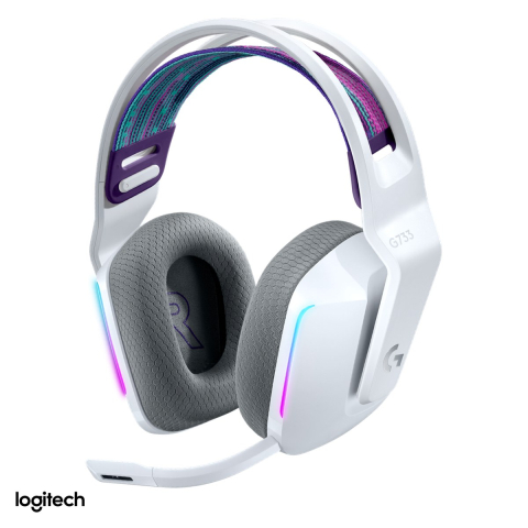 Casti Gaming - Casti gaming wireless Logitech G733 LIGHTSPEED RGB, LIGHTSYNC, pana la 29 h autonomie, microfon detasabil BLUE VO!CE, DTS Headphone:X 2.0, alb, 981-000883