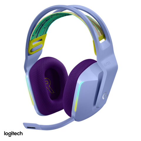 Casti Gaming - Casti gaming wireless Logitech G733 LIGHTSPEED RGB, LIGHTSYNC, pana la 29 h autonomie, microfon detasabil BLUE VO!CE, DTS Headphone:X 2.0, lila, 981-000890