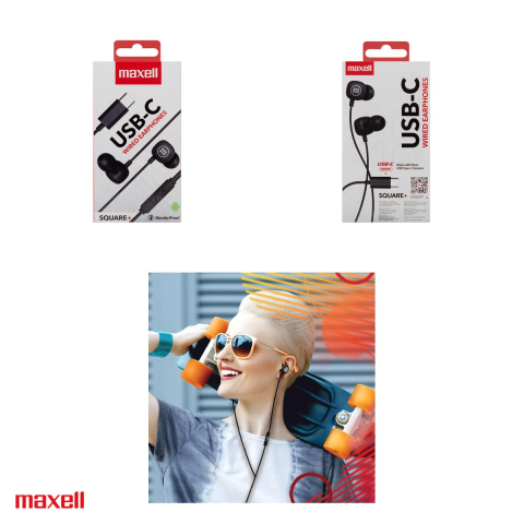 Casti in-ear cu fir Maxell Square, cu microfon, conector USB-C, cablu 1.2 m, negre [3]
