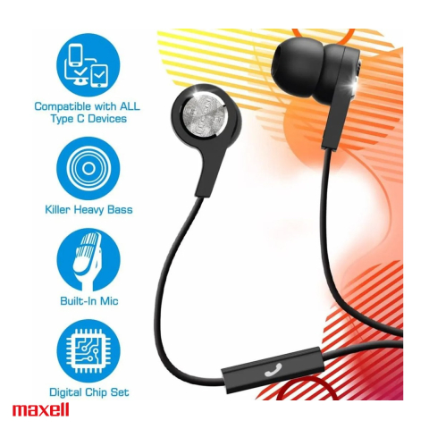 Casti in-ear cu fir Maxell Square, cu microfon, conector USB-C, cablu 1.2 m, negre [4]