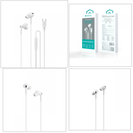 Casti in-ear cu microfon, cablu 120cm si conector USB Tip C, Kintone A2 Digital, control pe fir, decodare digitala, pentru smartphone, albe [4]