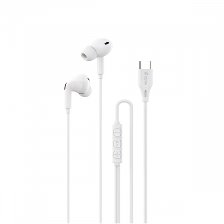 Casti cu cablu - Casti in-ear cu microfon, cablu 120cm si conector USB Tip C, Kintone A2 Digital, control pe fir, decodare digitala, pentru smartphone, albe