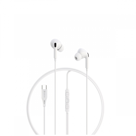 Casti in-ear cu microfon, cablu 120cm si conector USB Tip C, Kintone A2 Digital, control pe fir, decodare digitala, pentru smartphone, albe [1]