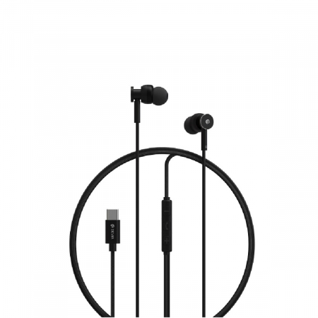 Casti cu cablu - Casti in-ear cu microfon, cablu 120cm si conector USB Tip C, Smart M1 Metal, control pe fir, decodare digitala, pentru smartphone, negre