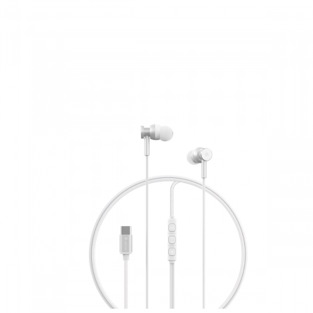 Casti cu cablu - Casti in-ear cu microfon, cablu 120cm si conector USB Tip C, Smart M1 Metal Silver, control pe fir, decodare digitala, pentru smartphone, argintii