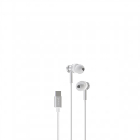 Casti in-ear cu microfon, cablu 120cm si conector USB Tip C, Smart M1 Metal Silver, control pe fir, decodare digitala, pentru smartphone, argintii [1]