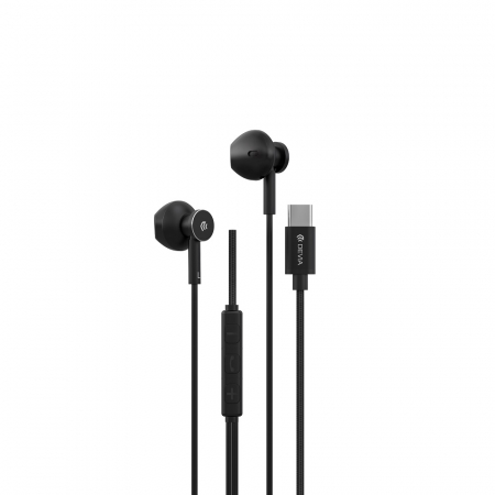 Casti cu cablu - Casti in-ear cu microfon, cablu 120cm si conector USB Tip C, Smart M2 Digital Metal, control pe fir, decodare digitala, pentru smartphone, negre
