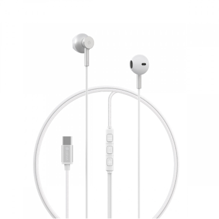 Casti in-ear cu microfon, cablu 120cm si conector USB Tip C, Smart M2 Digital Metal Silver, control pe fir, decodare digitala, pentru smartphone, argintii [1]
