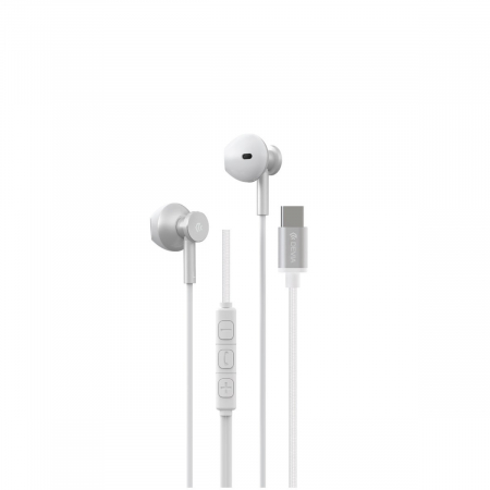 Casti cu cablu - Casti in-ear cu microfon, cablu 120cm si conector USB Tip C, Smart M2 Digital Metal Silver, control pe fir, decodare digitala, pentru smartphone, argintii