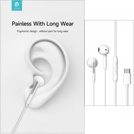 Casti in-ear cu microfon, conector USB Tip C si cablu 120cm, Kintone A1 Digital, control pe fir, decodare digitala, pentru smartphone, albe [2]