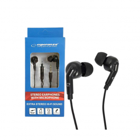 Casti in-ear cu microfon, Esperanza HI-FI Sound, conector tip Jack 3.5 mm, control pe fir, lungime cablu 120 cm, negre [2]