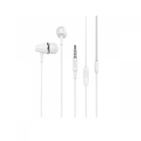 Casti cu cablu - Casti in-ear cu microfon, HOCO Honor M34, conector tip Jack 3.5 mm, control pe fir, lungime cablu 120 cm, albe