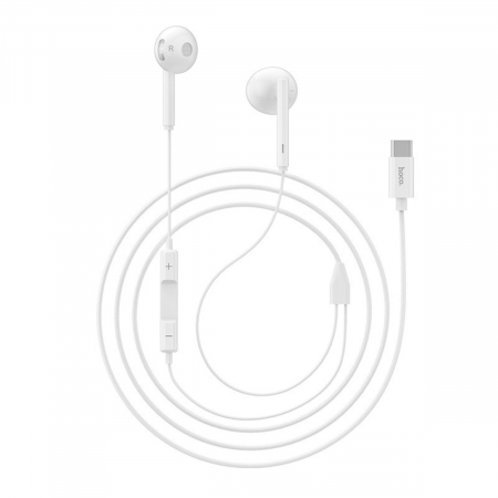 Casti in-ear cu microfon, HOCO L10, pentru smartphone, conector USB Tip C, control pe fir, cablu 115 cm, Alb [1]