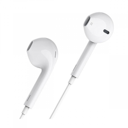 Casti in-ear cu microfon, HOCO L7 plus, pentru smartphone, conector Lightning, control pe fir, cablu 115 cm, albe [1]