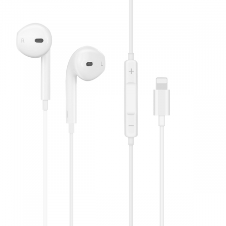 Casti cu cablu - Casti in-ear cu microfon, HOCO L7 plus, pentru smartphone, conector Lightning, control pe fir, cablu 115 cm, albe