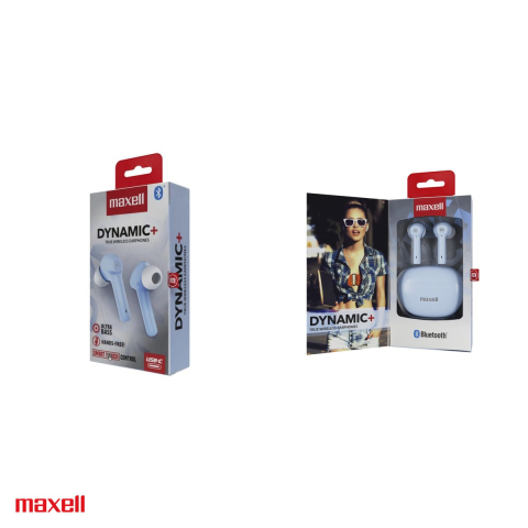 Casti in-ear fara fir Maxell Dynamic Plus, true wireless, Bluetooth, cu microfon si cutie de incarcare, bleu [3]