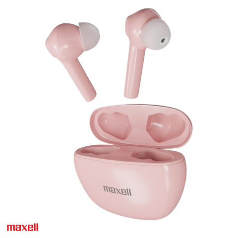 Casti In Ear bluetooth - Casti in-ear fara fir Maxell Dynamic Plus, true wireless, Bluetooth, cu microfon si cutie de incarcare, roz