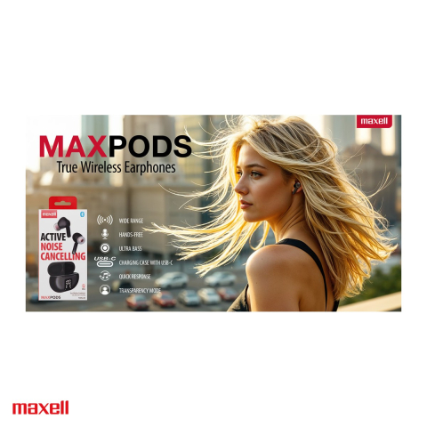 Casti in-ear fara fir Maxell Maxpods, true wireless, Bluetooth, cu microfon si cutie de incarcare, negre [4]