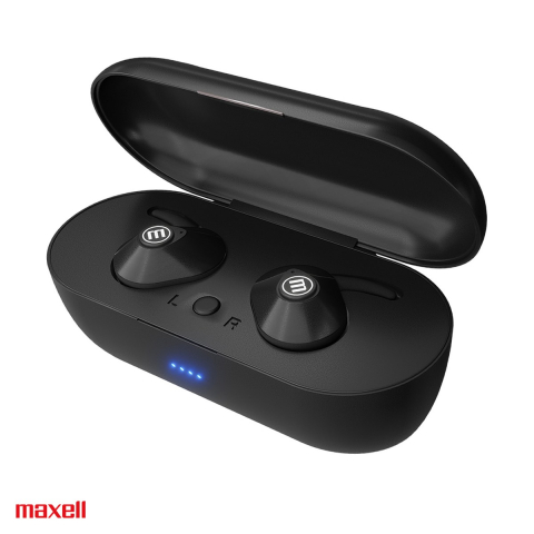 Casti In Ear bluetooth - Casti in-ear fara fir Maxell Mini Duo, true wireless, Bluetooth 5.0, cu microfon si cutie de incarcare, negre
