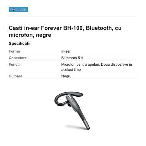 Casti in-ear Forever BH-100, Bluetooth, cu microfon, negre [2]