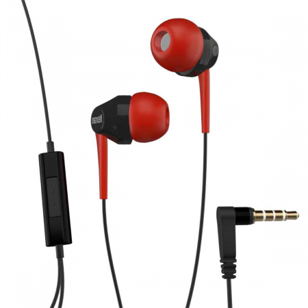 Casti cu cablu - Casti in-ear Maxell Fusion+ cu microfon, conector jack 3.5mm, lungime cablu 130 cm, negre cu rosu