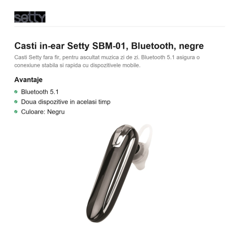 Casti in-ear Setty SBM-01, Bluetooth, negre [1]