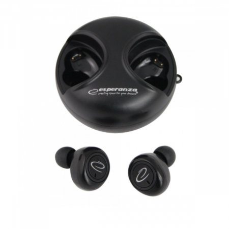 Casti wireless - Casti In-Ear wireless TWS, Esperanza Aries, Bluetooth v.5.0, cu statie de incarcare, negre