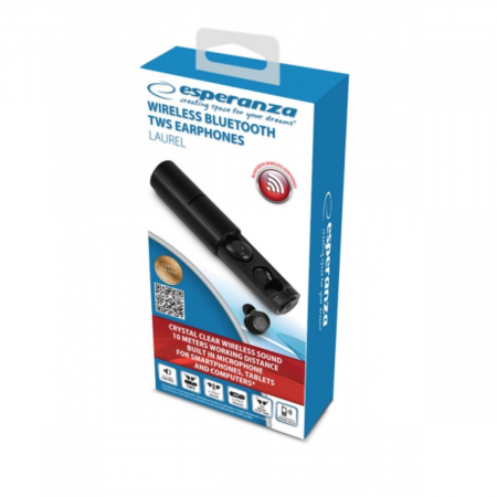 Casti In-Ear wireless TWS, Esperanza Laurel 95830, Bluetooth v.5.0, cu statie de incarcare si snur, negre [8]