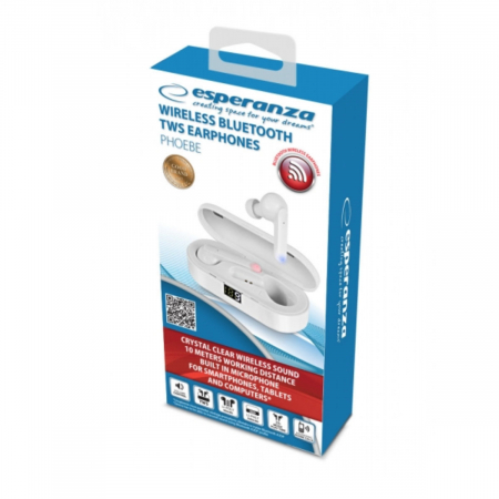 Casti In-Ear wireless TWS, Esperanza Phoebe 95836, Bluetooth v.5.0, cu statie de incarcare, albe [7]