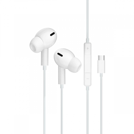 Casti cu cablu - Casti JELLICO EP3A, conector USB-C, cu microfon, cablu 1.2M, In-Ear, design inclinat 45°, bass profund, albe