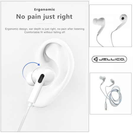 Casti JELLICO EP3A iPH, compatibile iPhone, cu microfon, cablu 1.2 m, In-Ear, design inclinat 45°, bass profund, albe [3]
