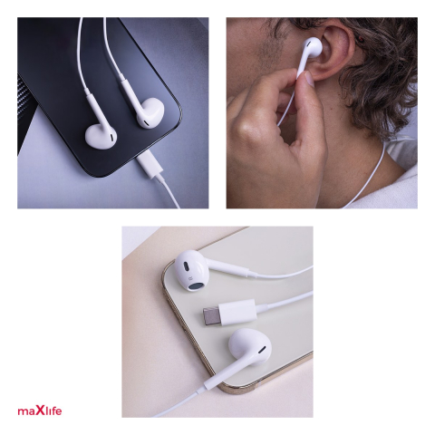 Casti Maxlife cu fir MXEP-04 USB-C, cablu 1.2m, Alb [3]
