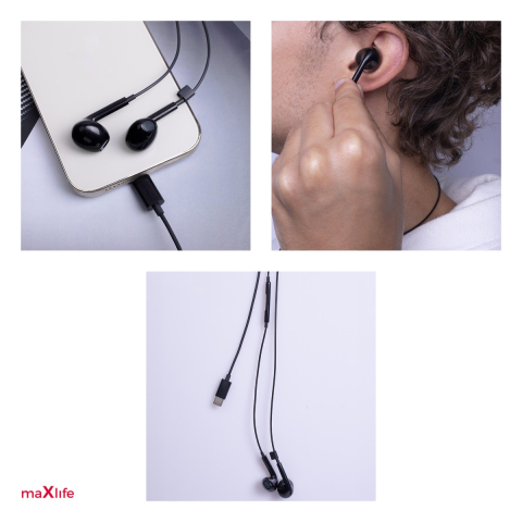 Casti Maxlife cu fir MXEP-04 USB-C, cablu 1.2m, Negru [3]
