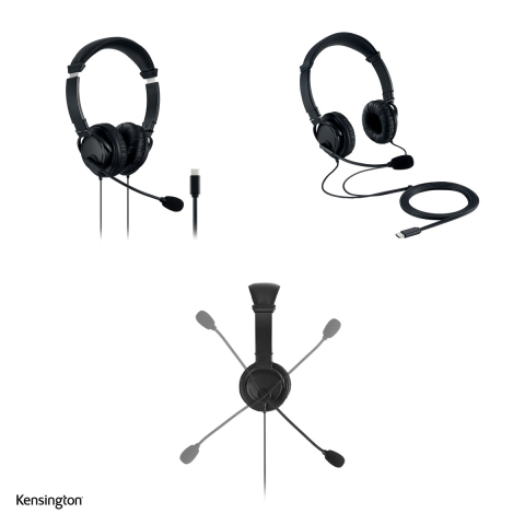 Casti on-ear cu fir Kensington Hi-Fi, cu microfon, conectare USB-C, difuzoare 40 mm, negre [3]