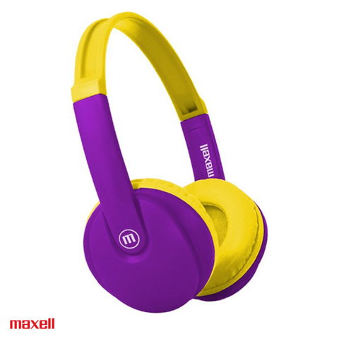 Casti - Casti on-ear fara fir pentru copii Maxell HP-BT350 Kidz, Bluetooth, sensibilitate 85 dB, violet cu galben