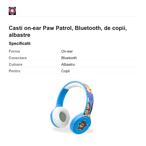 Casti on-ear Paw Patrol, Bluetooth, de copii, albastre [2]