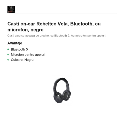 Casti on-ear Rebeltec Vela, Bluetooth, cu microfon, negre [1]