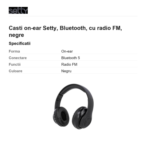 Casti on-ear Setty, Bluetooth, cu radio FM, negre [2]
