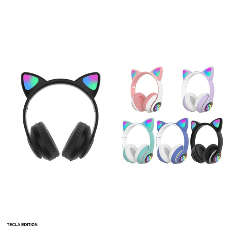 Casti on-ear TECLA EDITION, Bluetooth, de copii, cu urechi de pisica, cu iluminare LED, negre [4]