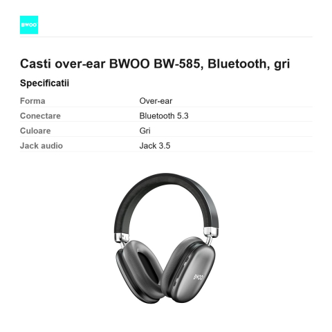 Casti over-ear BWOO BW-585, Bluetooth, gri [2]