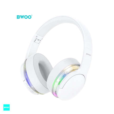 Accesorii IT - Casti over-ear BWOO BW587, Bluetooth, cu ANC, cu iluminare LED, albe