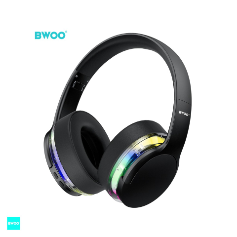 Accesorii IT - Casti over-ear BWOO BW587, Bluetooth, cu ANC, cu iluminare LED, negre