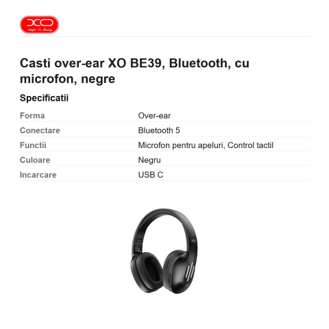 Casti over-ear XO BE39, Bluetooth, cu microfon, negre [2]