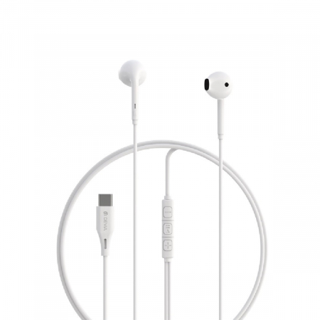 Casti cu cablu - Casti semi-in-ear cu microfon, cablu 120cm si conector USB Tip C, Kintone A3 Digital, control pe fir, decodare digitala, pentru smartphone, albe