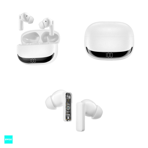 Casti true wireless BWOO BW40, Bluetooth, cu ANC, cu iluminare LED, albe [3]
