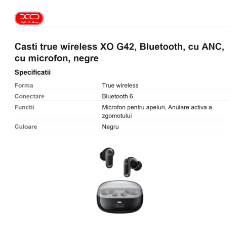 Casti true wireless XO G42, Bluetooth, cu ANC, cu microfon, negre [2]