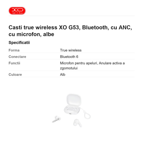 Casti true wireless XO G53, Bluetooth, cu ANC, cu microfon, albe [2]