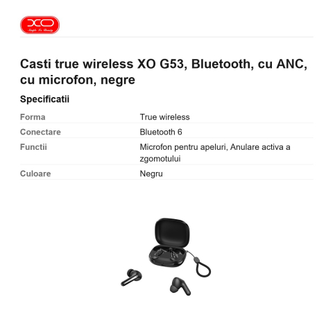 Casti true wireless XO G53, Bluetooth, cu ANC, cu microfon, negre [2]